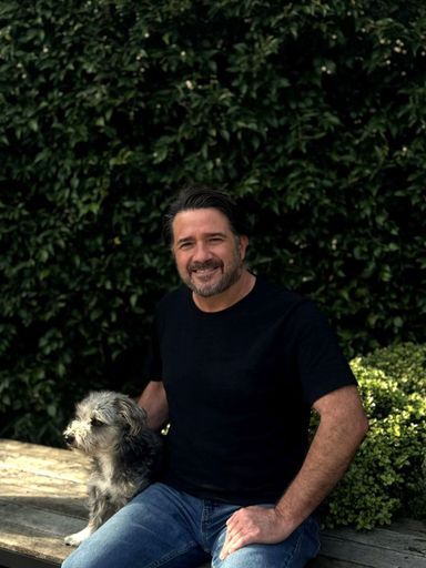 Anthony Scott and his dog from Anthony Scott Landscape Design in Melbourne