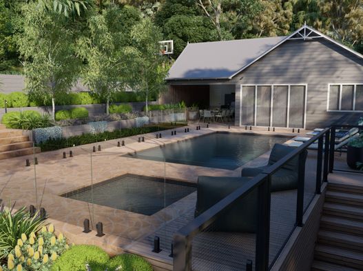 swimming pool with pool house