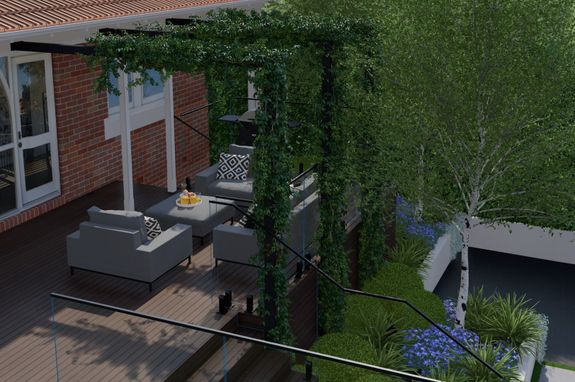 arbour with plantings and deck