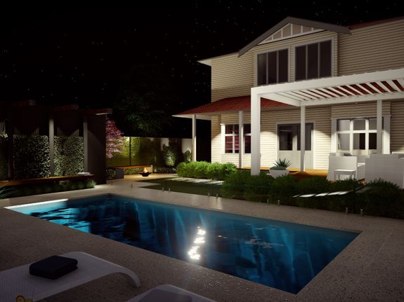 alfresco fire pit and swimming pool design