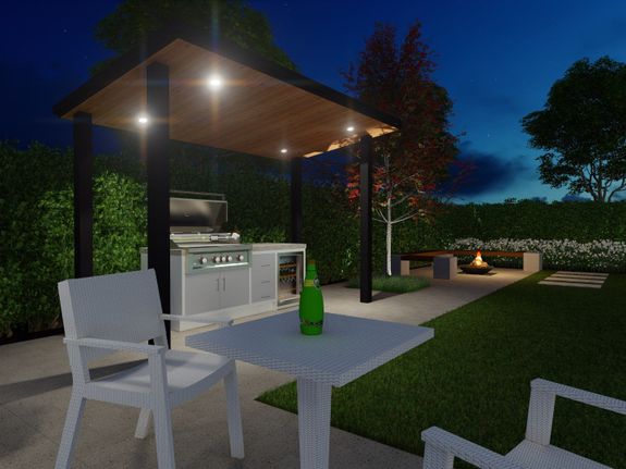 outdoor kitchen and fire pit
