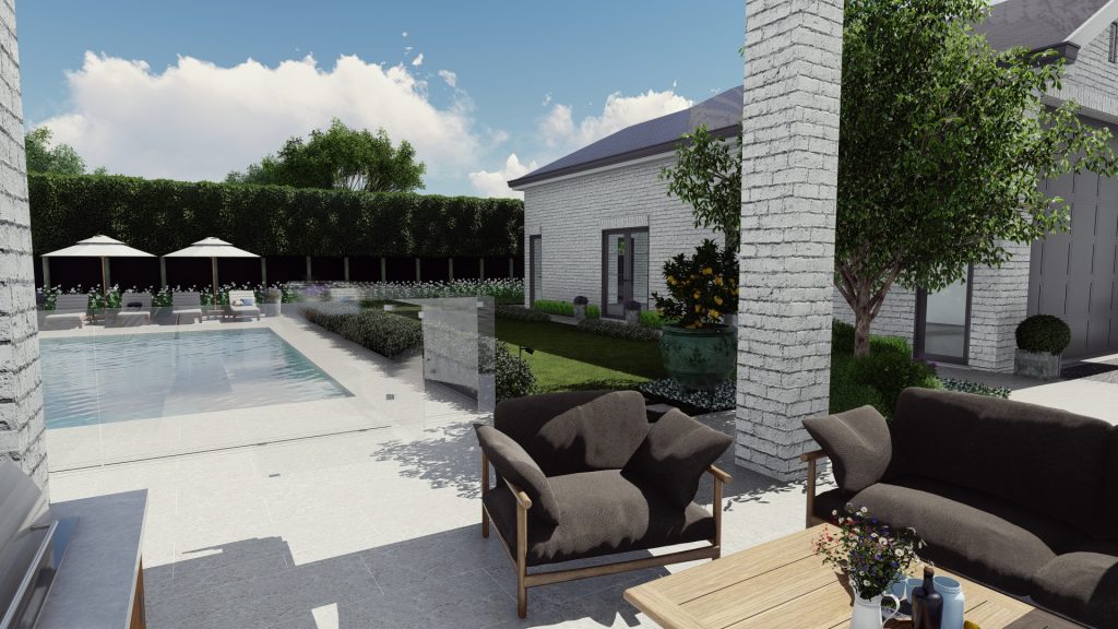 garden and pool design with alfresco