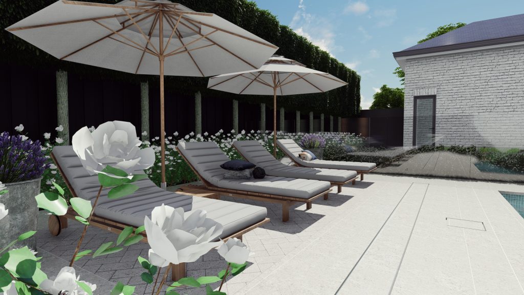 sunbeds by pool
