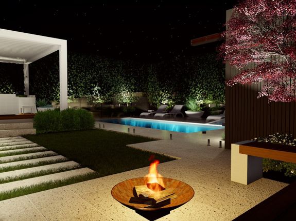 FIRE PIT AND POOL 3D LANDSCAPE